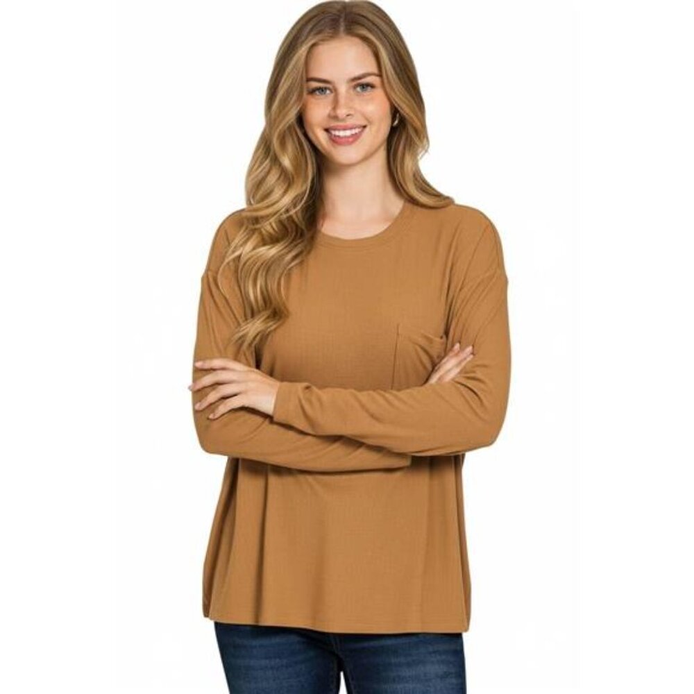 Zenana Ribbed Rayon Span Dolman Sleeve‎ Top